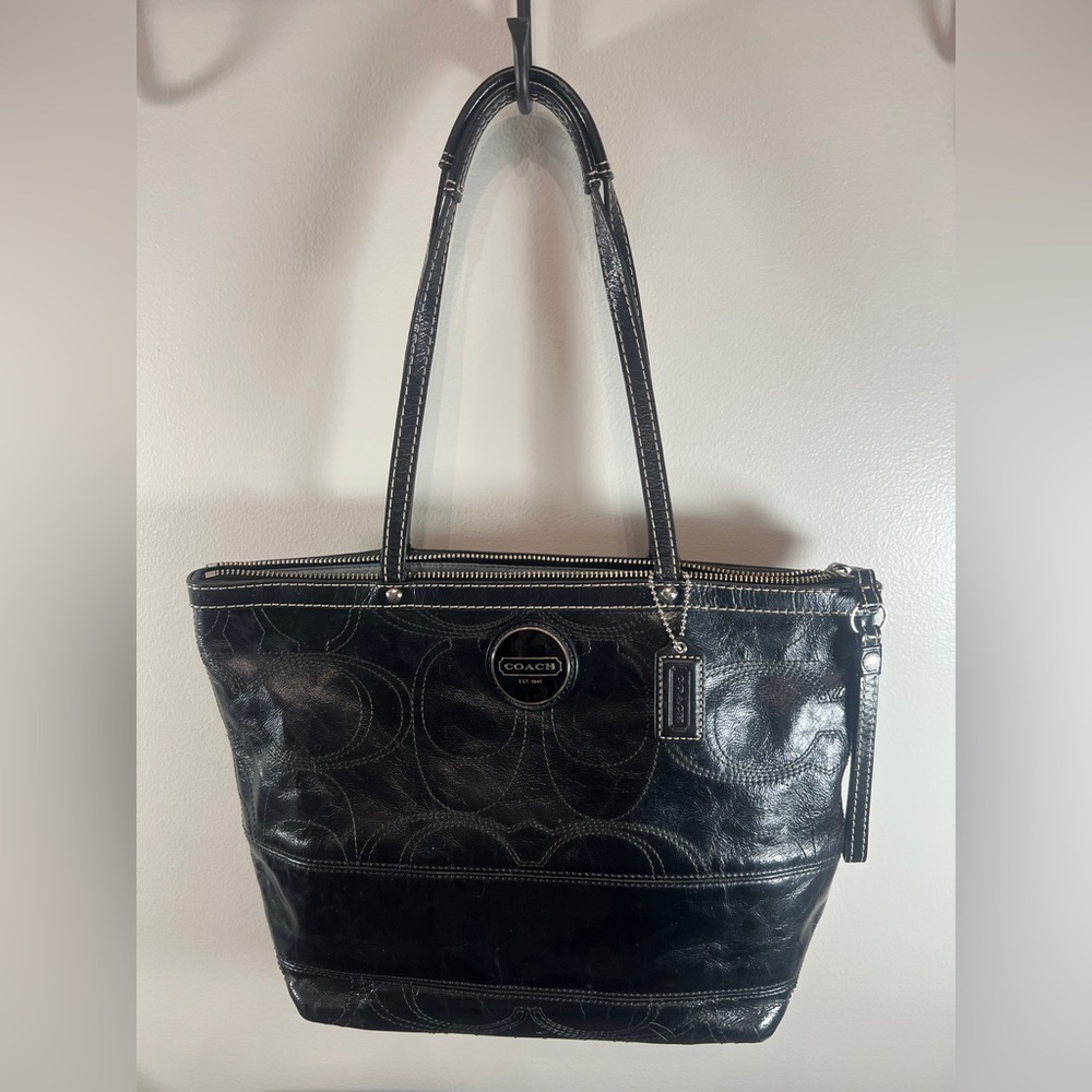 Coach Black Signature Leather Tote